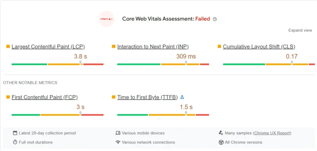 core web vitals in pagespeed