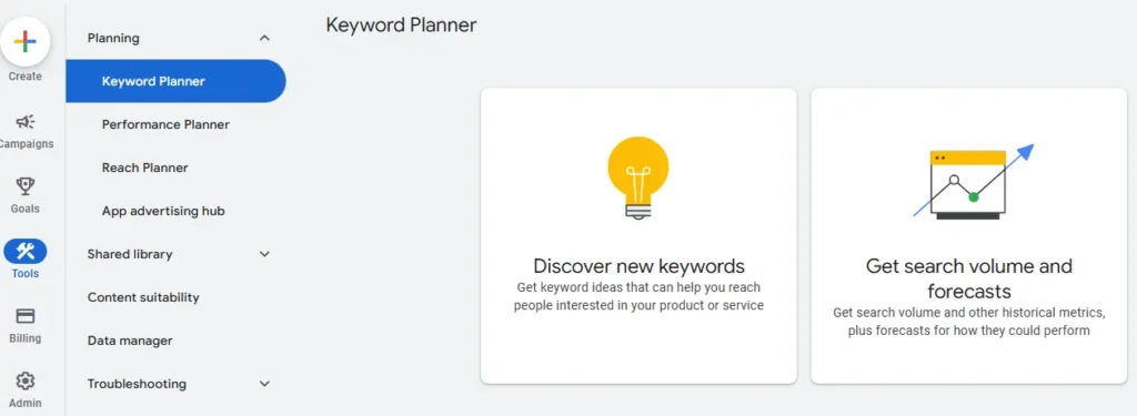 Keyword Planner dashboard part 1